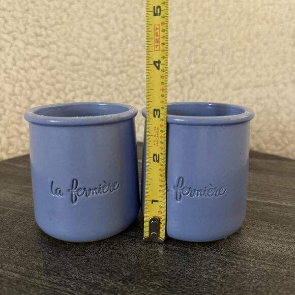 (2) La Fermiere Terra Cotta French Yogurt Pots Cermer - Color Periwinkle Blue - Picture 3 of 4